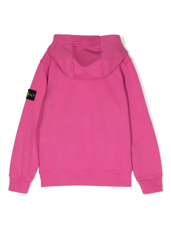 Stone Island Junior Compass badge Cotton Hoodie Pink FARFETCH UK