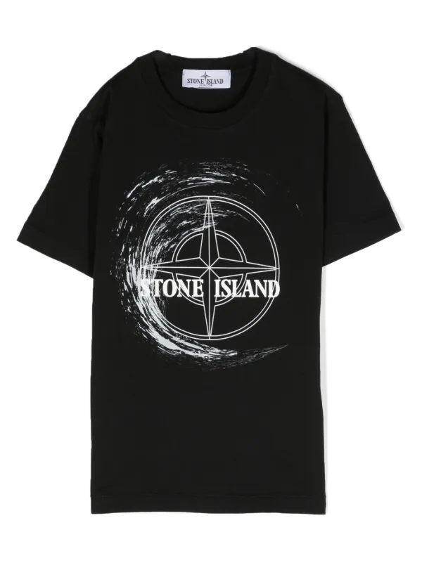 Stone Island Junior logo print Cotton T shirt Black FARFETCH TR