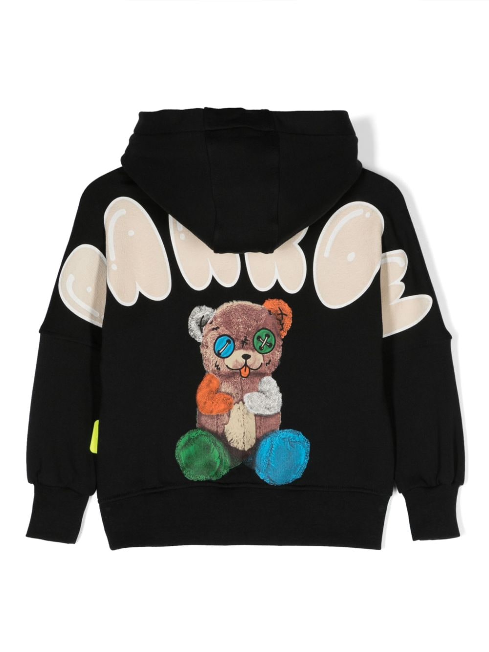 Shop Barrow Teddy Bear-print Cotton Hoodie In 110 Nero/ Black