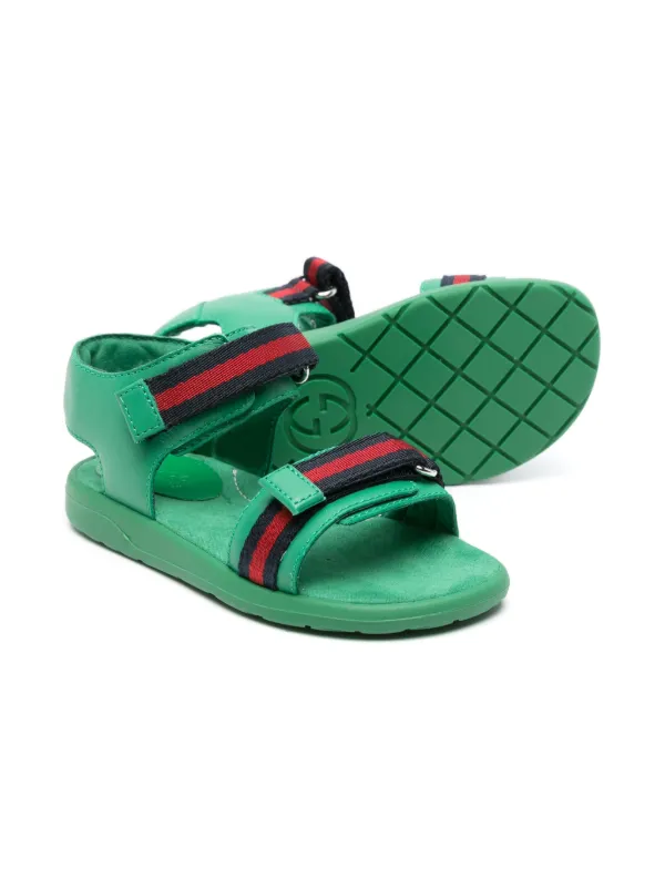 Gucci Kids Web stripe touch strap sandals kids Calf Leather Rubber Fabric Fabric 21 Green