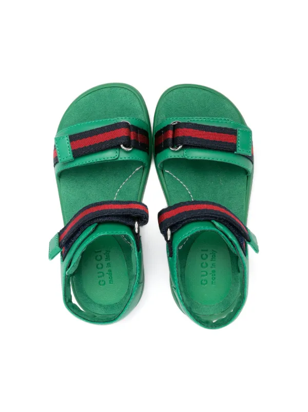 Gucci Kids Web stripe touch strap sandals kids Calf Leather Rubber Fabric Fabric 21 Green