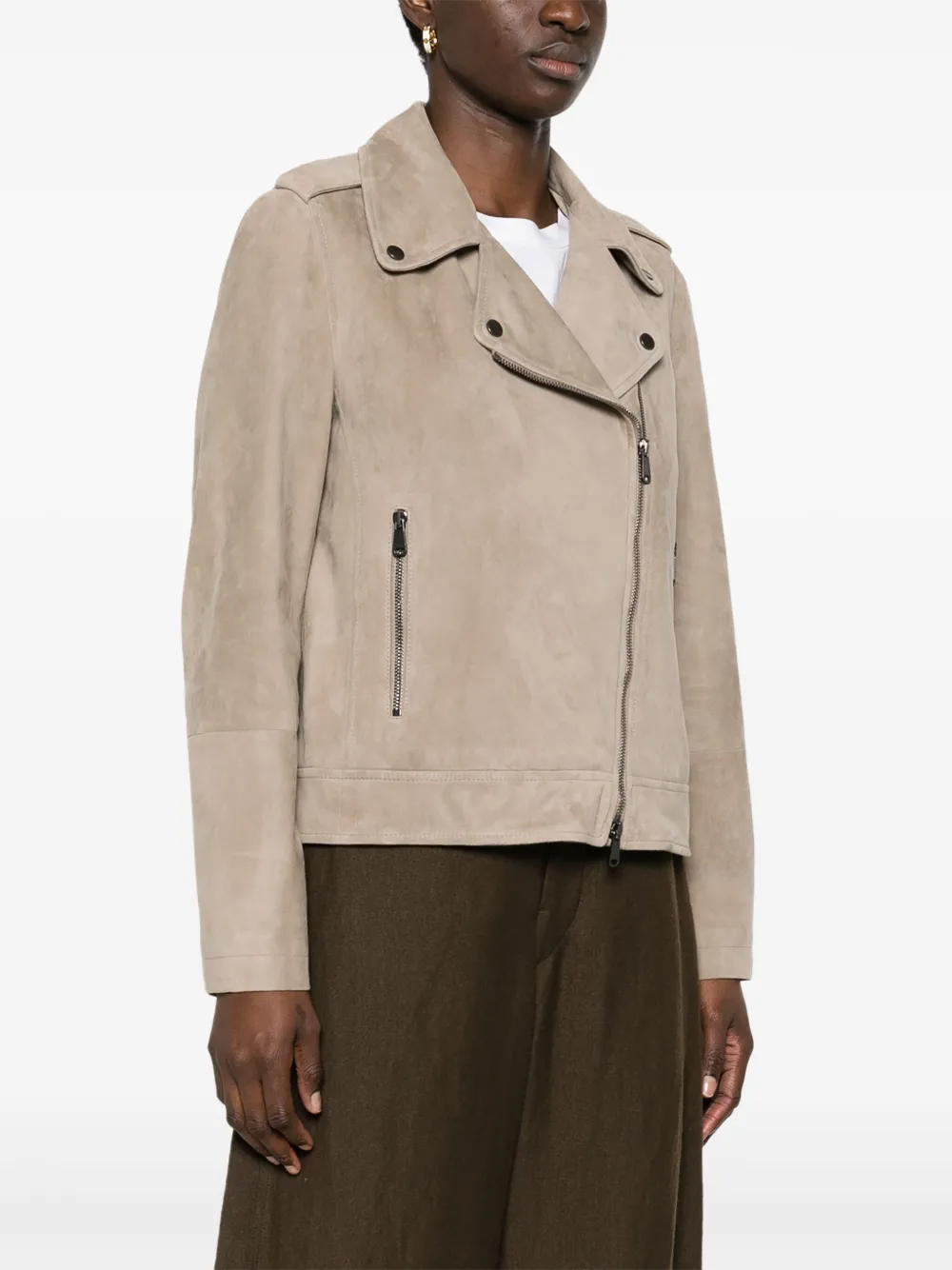 Brunello Cucinelli Suede Biker Jacket In Neutrals