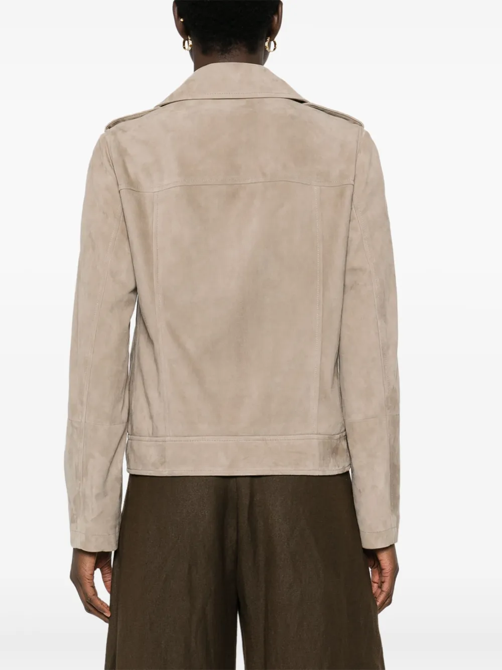 Brunello Cucinelli Suede Biker Jacket In Neutrals