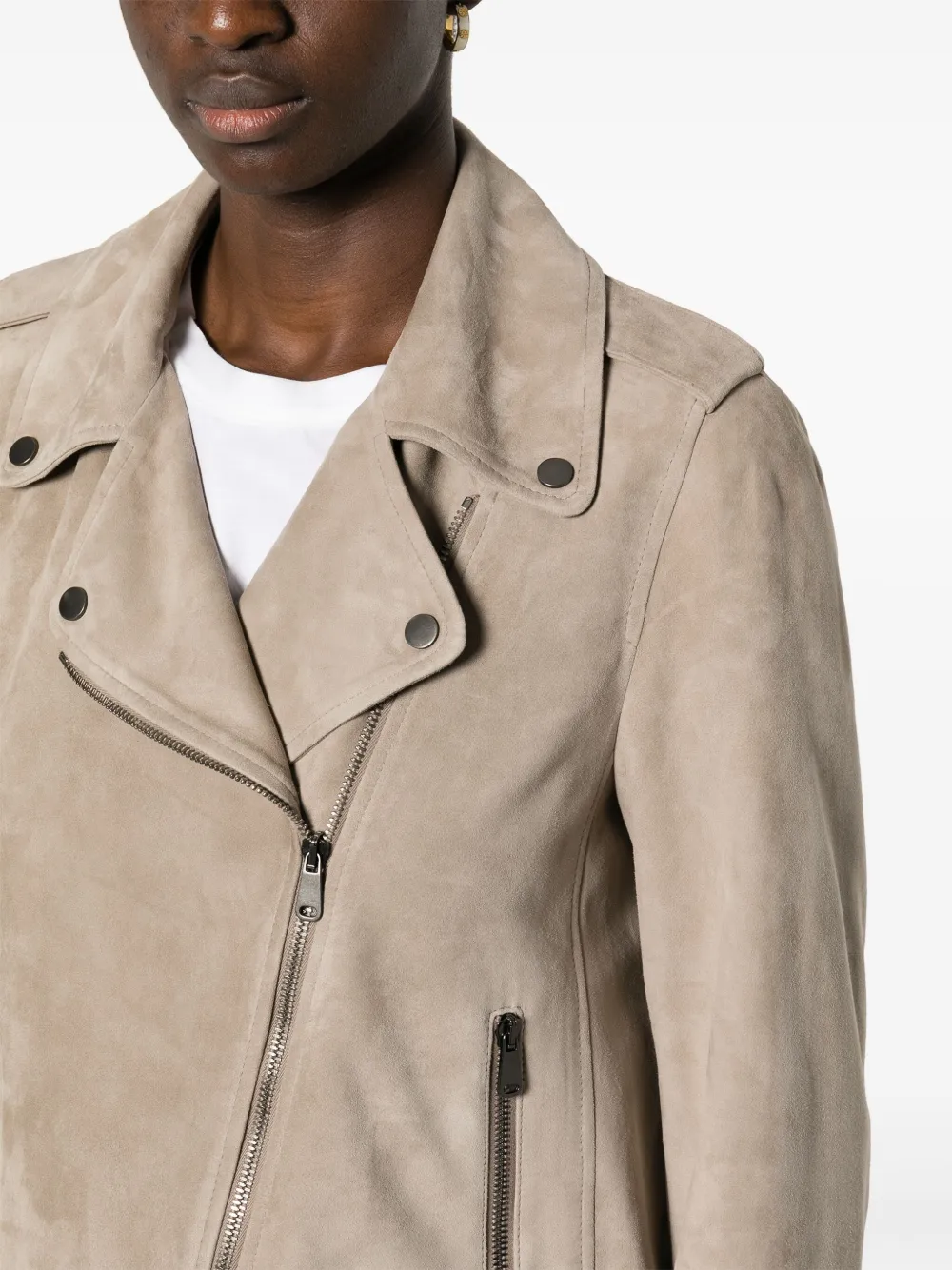 Brunello Cucinelli Suede Biker Jacket In Neutrals