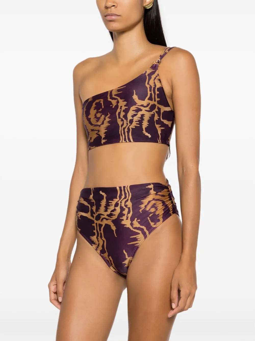 Lenny Niemeyer Abstract-print One-shoulder Bikini Top In Purple