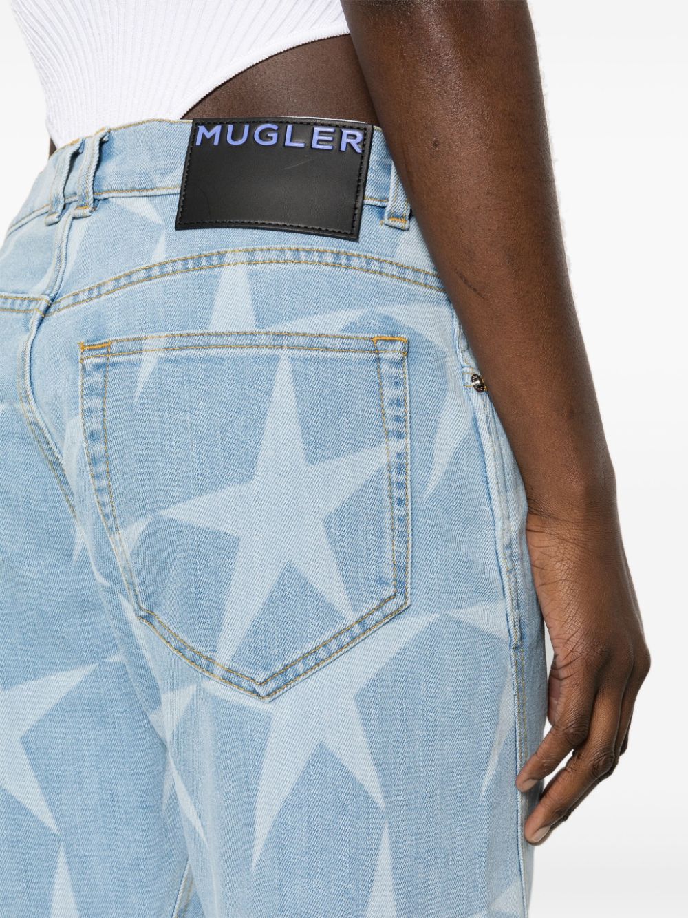 Shop Mugler Star-print Low-rise Tapered Jeans In Blue