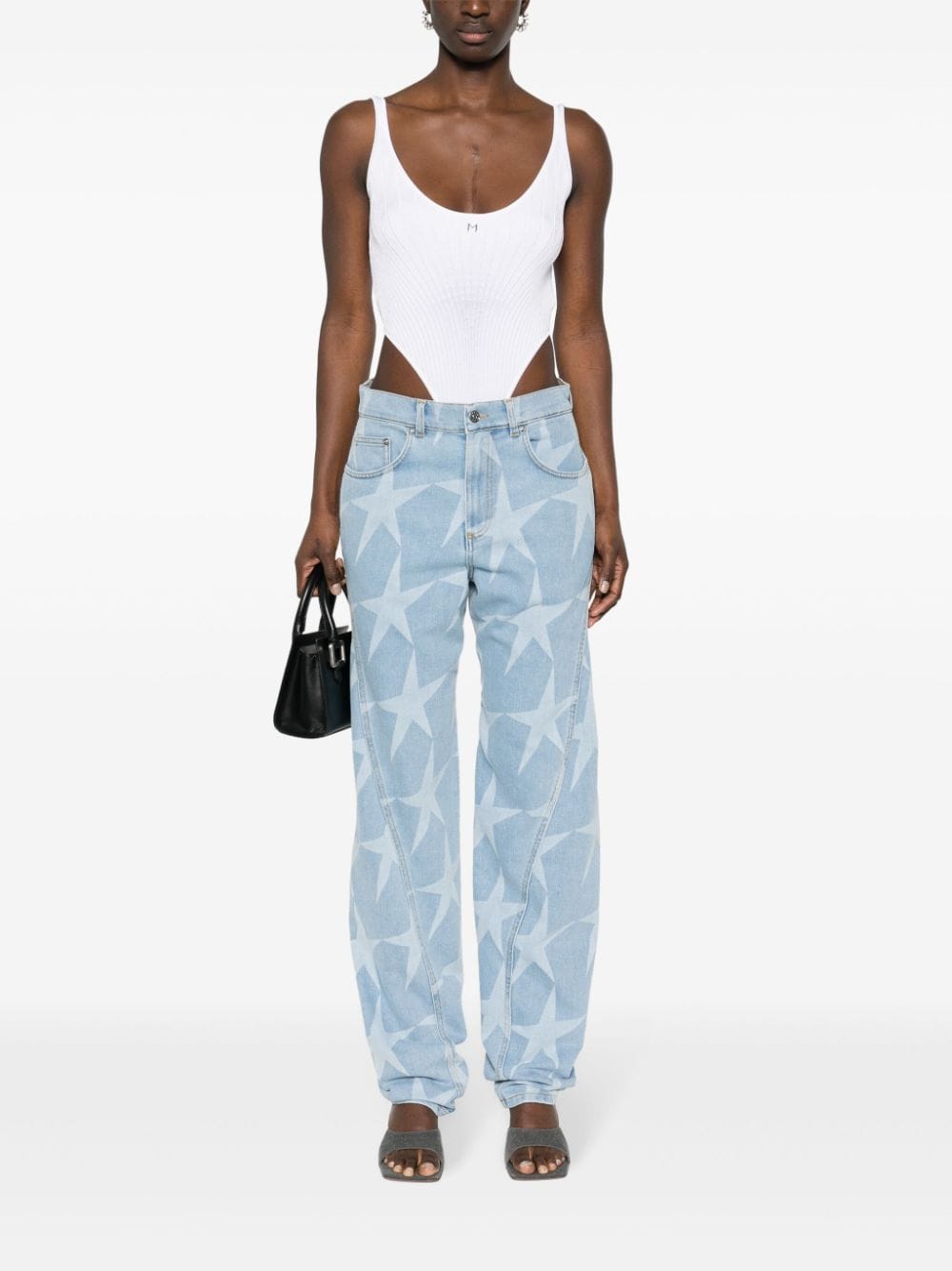 Shop Mugler Star-print Low-rise Tapered Jeans In Blue