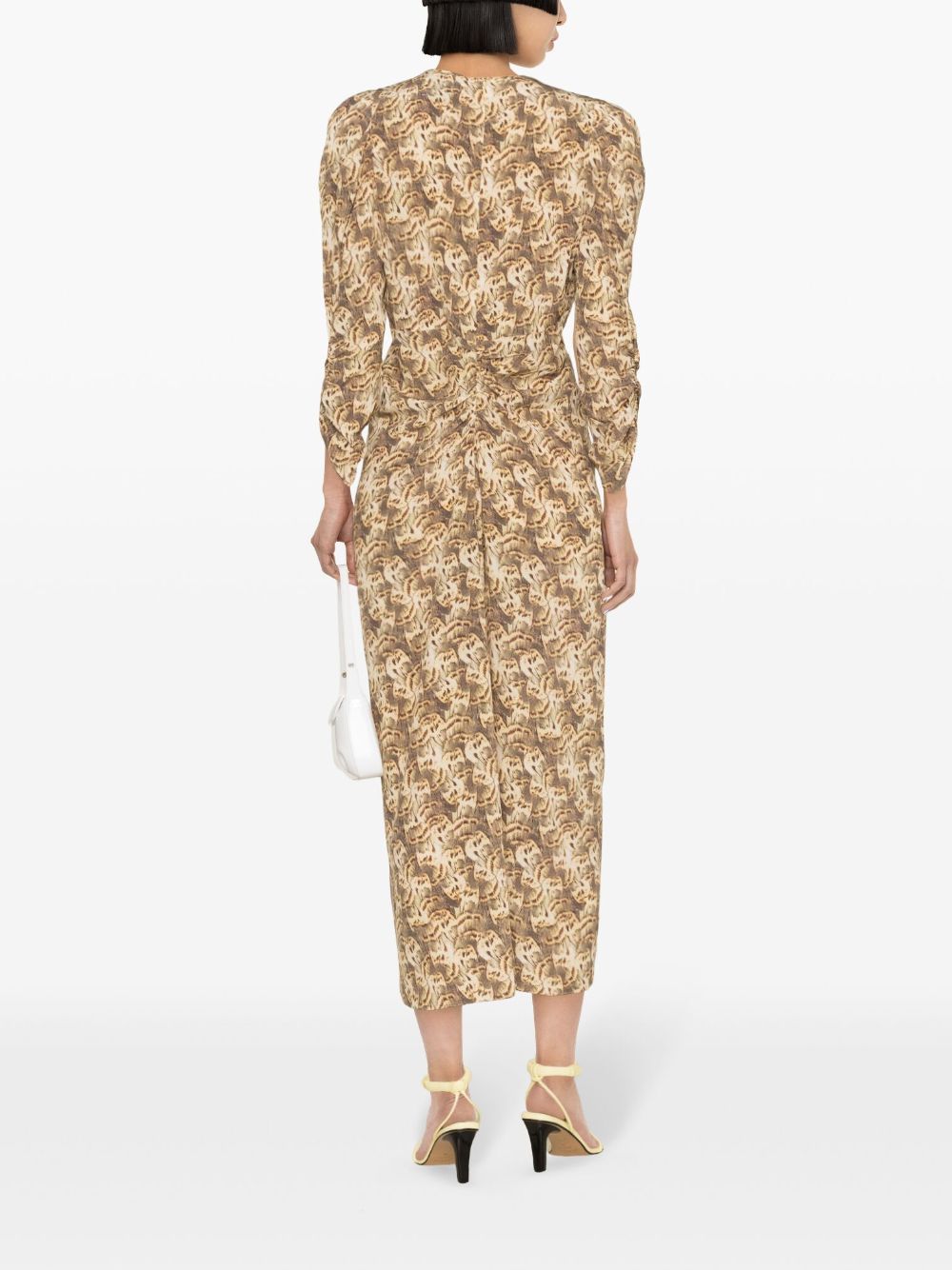 Shop Isabel Marant Ruched Silk Midi Dress In Neutrals