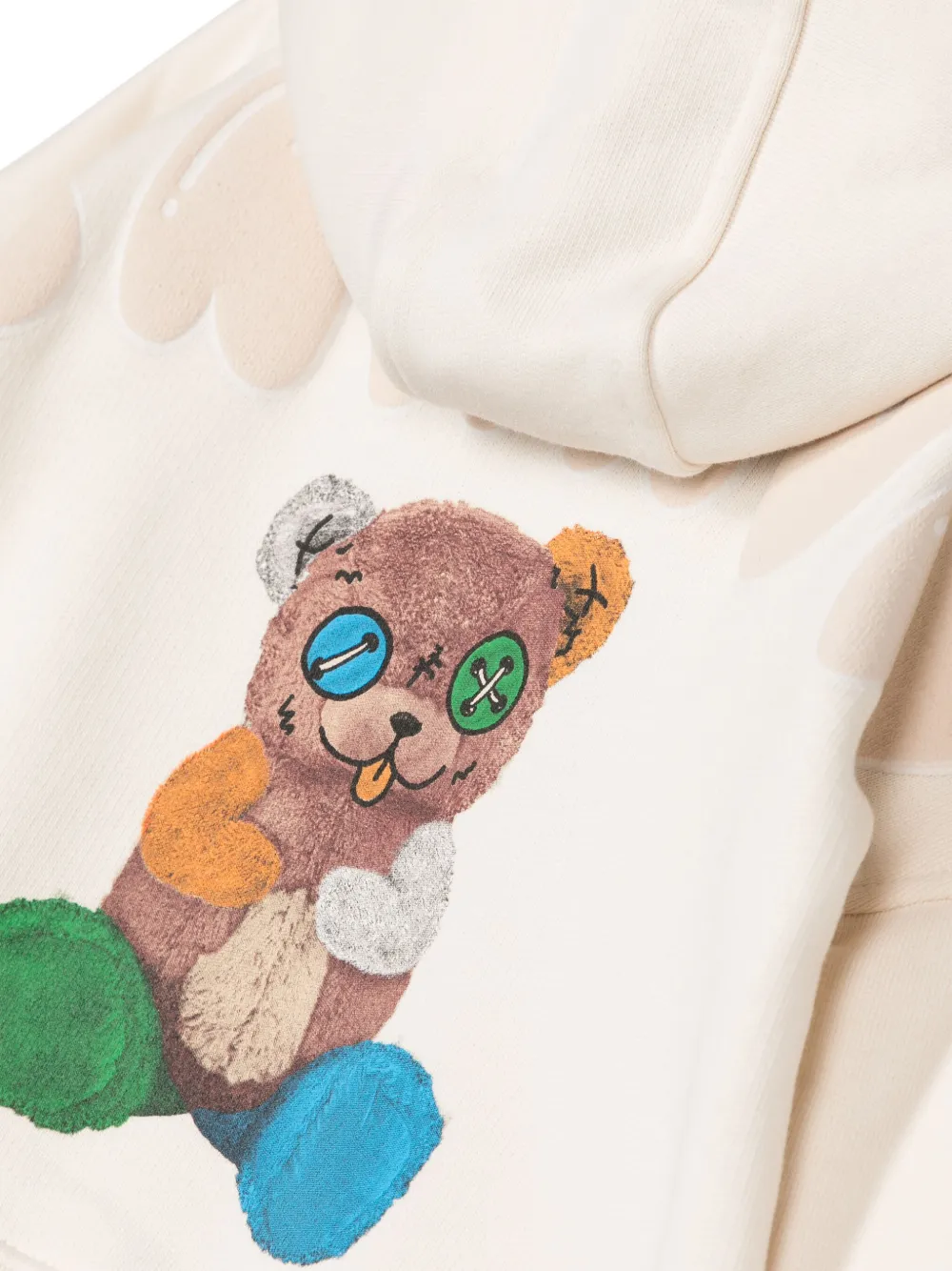 Shop Barrow Teddy Bear Print Cotton Hoodie In Nude