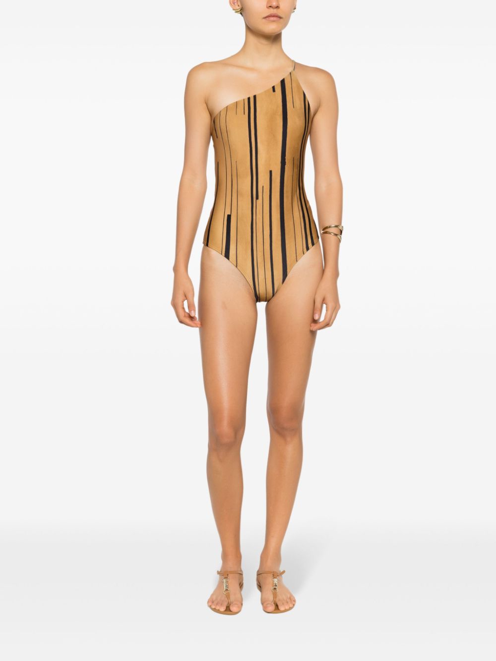 Lenny Niemeyer striped one-shoulder swimsuit - Brown