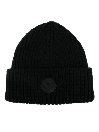 Moncler rubberised logo Knitted Beanie Black FARFETCH HK