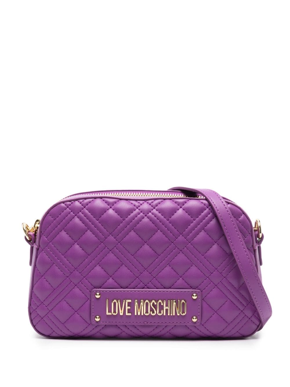 Shop Love Moschino Logo-plaque Quilted Crossbody Bag In Purple