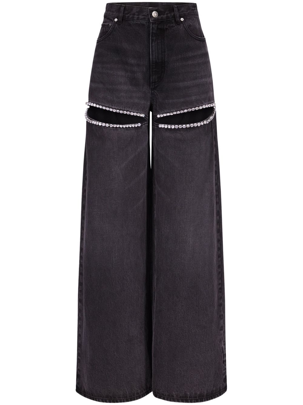 AREA crystal-embellished high-rise wide-leg jeans - Nero