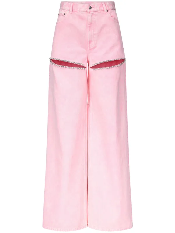 パンツ AREA 'Crystal Embellished' pants Fuchsia AREA Crystal-embellished pleated wool-blend straight-leg