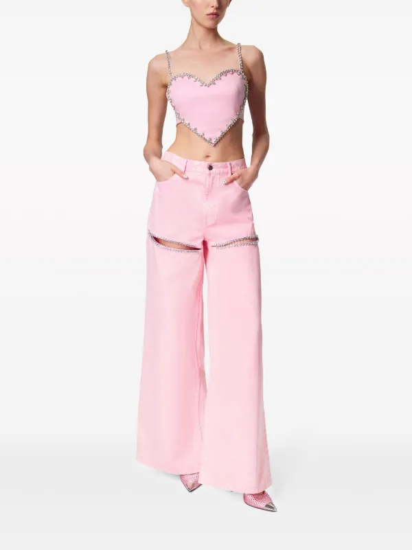 パンツ AREA 'Crystal Embellished' pants Fuchsia AREA crystal-embellished high-rise wide-leg Jeans | Pink