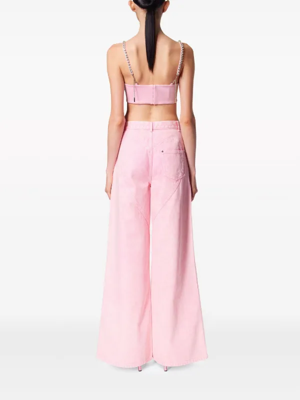 AREA crystal-embellished high-rise wide-leg Jeans | Pink
