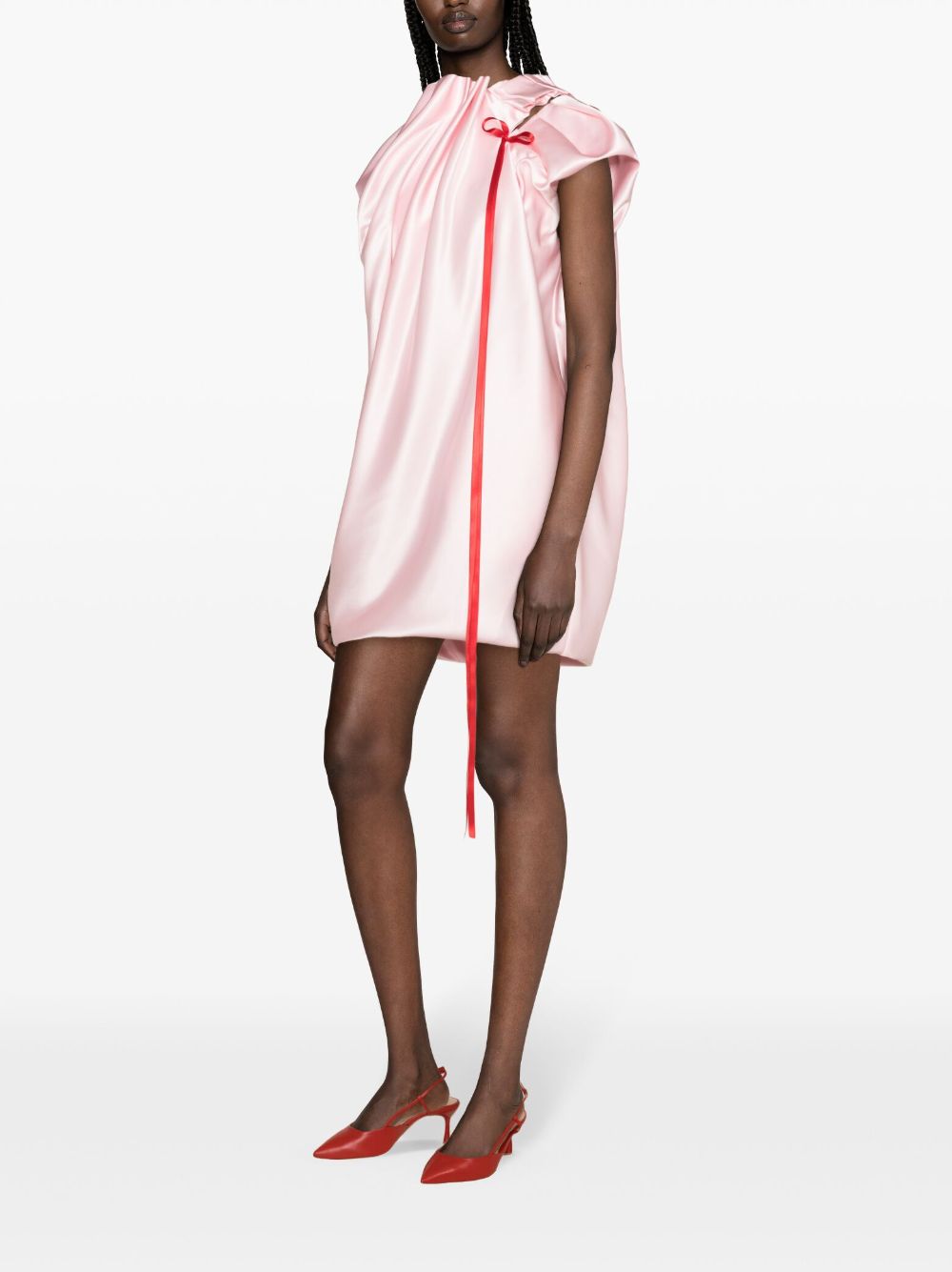 Shop Simone Rocha Pleat-detail Satin Minidress In Pink