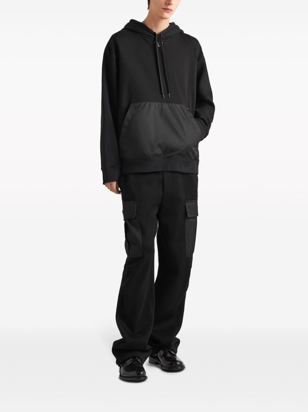 Shop Prada Triangle-logo Fleece Hoodie In Black
