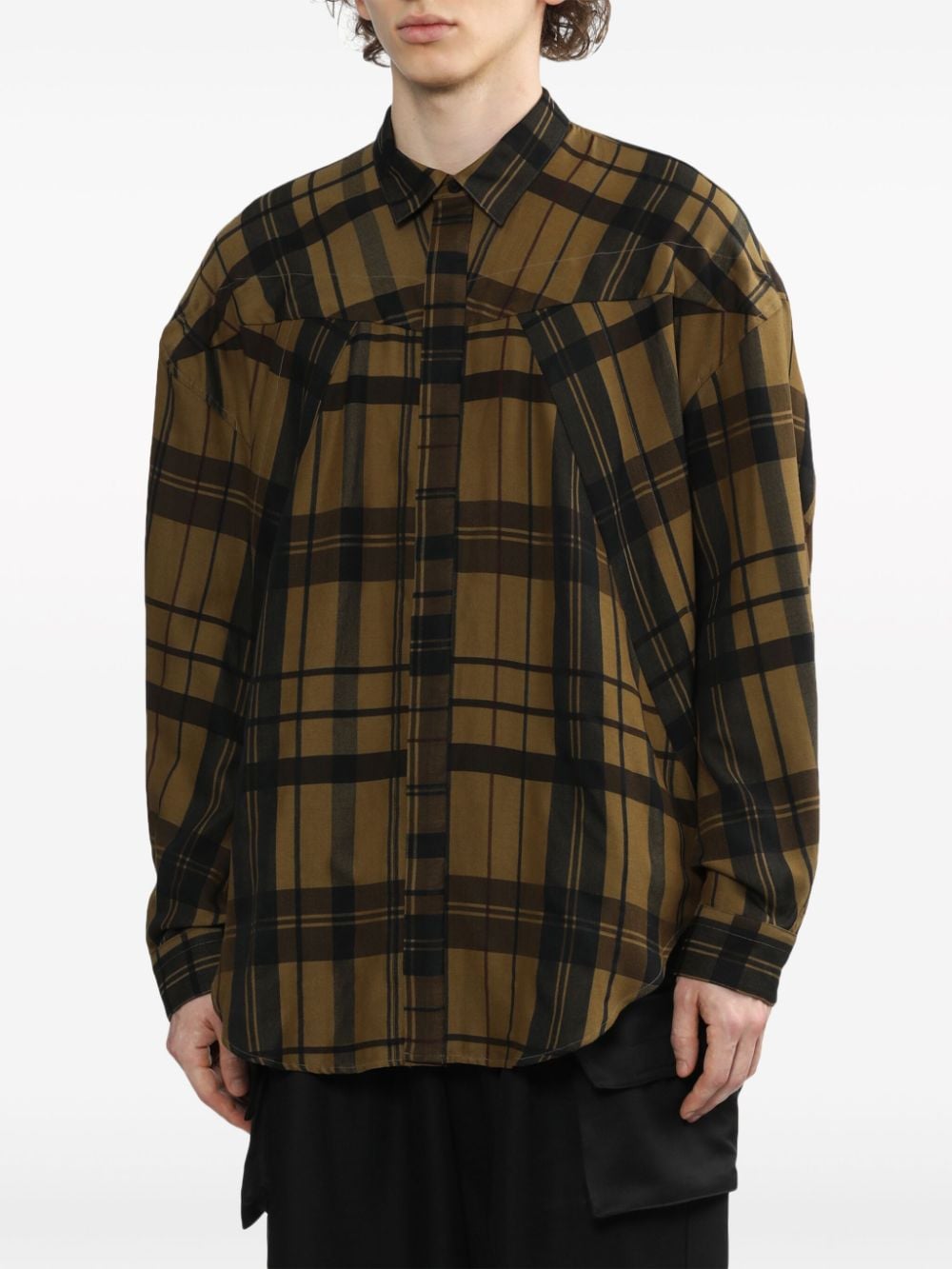 Shop Julius Checked Long-sleeve Shirt In Brown