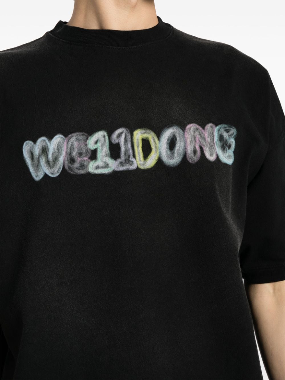 Shop We11 Done Logo-print Cotton T-shirt In Black