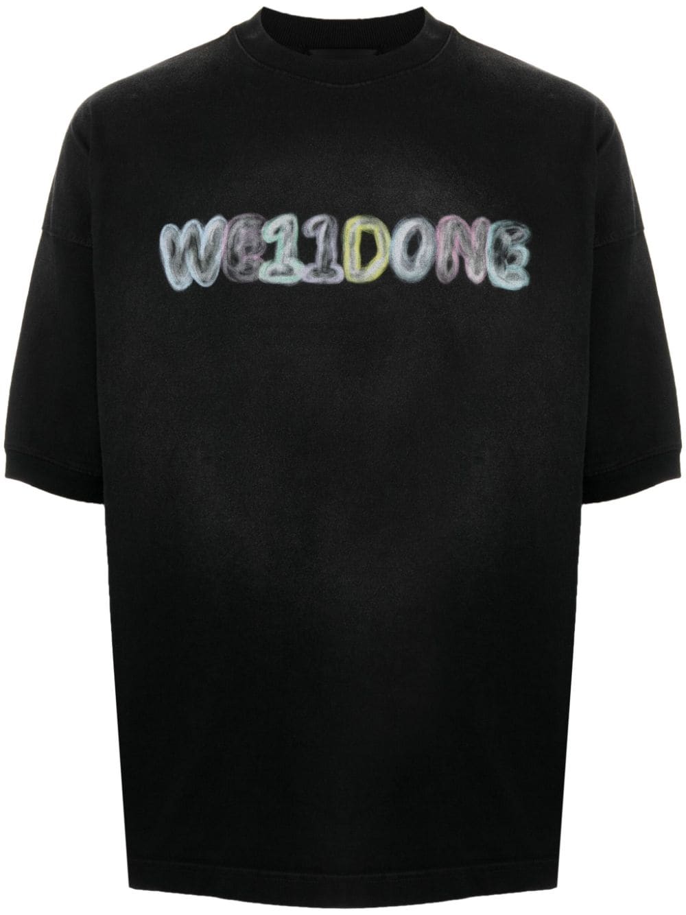 We11done T-shirt met logoprint Zwart