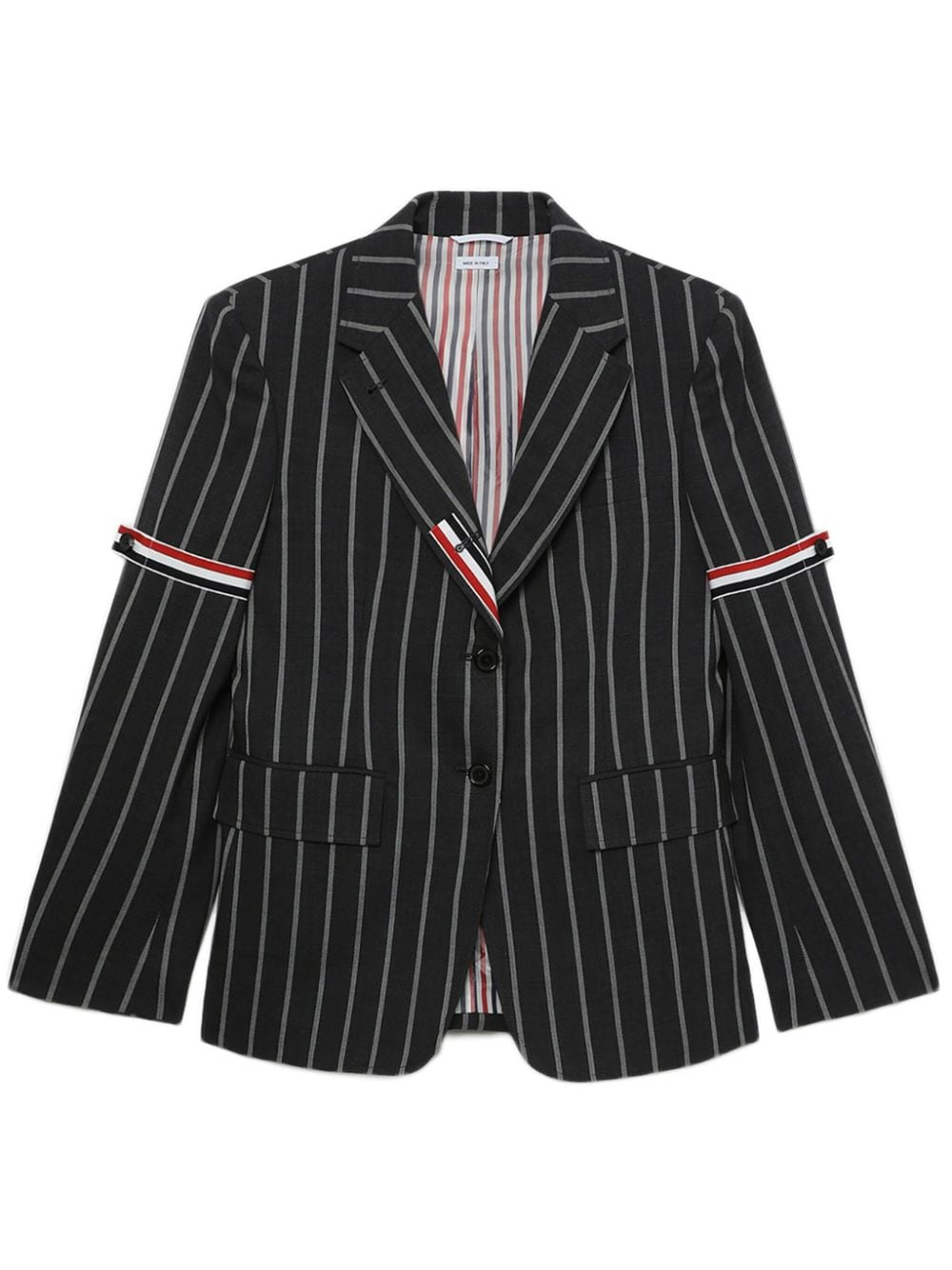 Thom Browne Rwb-stripe Pinstripe Wool Blazer In Black