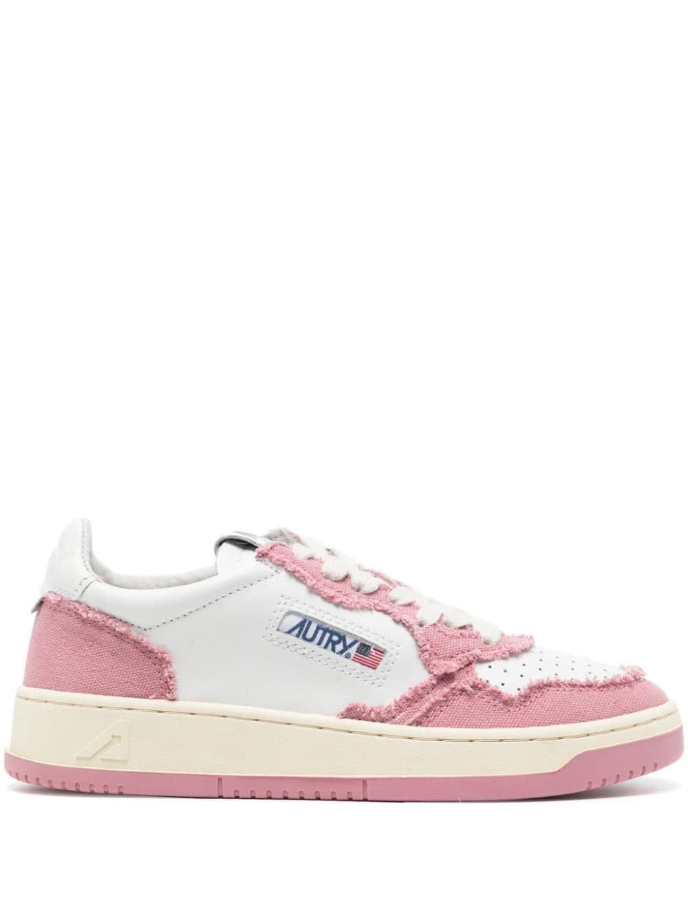 Autry Medalist Frayed-trim Leather Sneakers In Pink