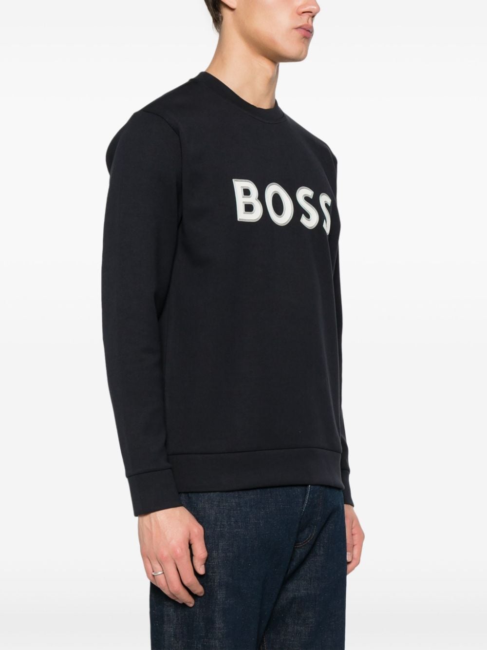 BOSS Sweater met logo-reliëf Blauw