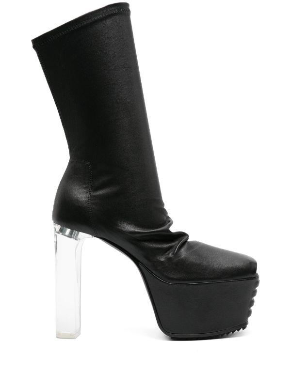 Rick Owens peep toe Leather mid calf Boots Farfetch