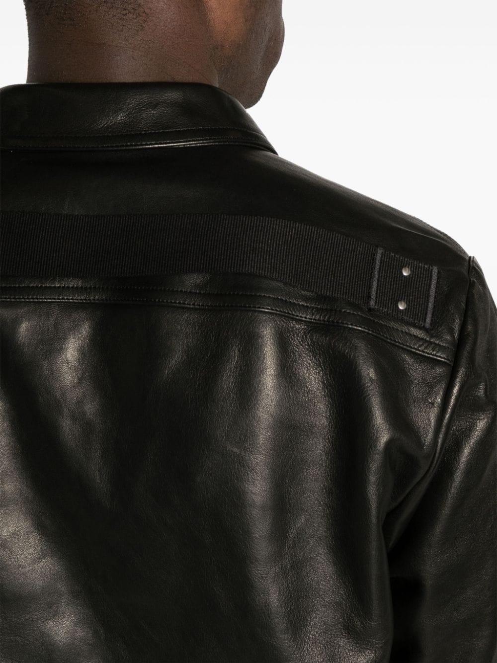 Shop Rick Owens Alice Strobe Leather Shirt Jacket In Black