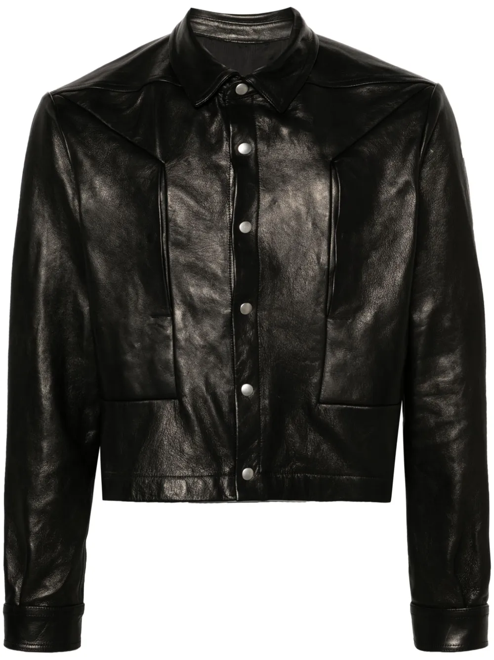 Shop Rick Owens Alice Strobe Leather Shirt Jacket In Black