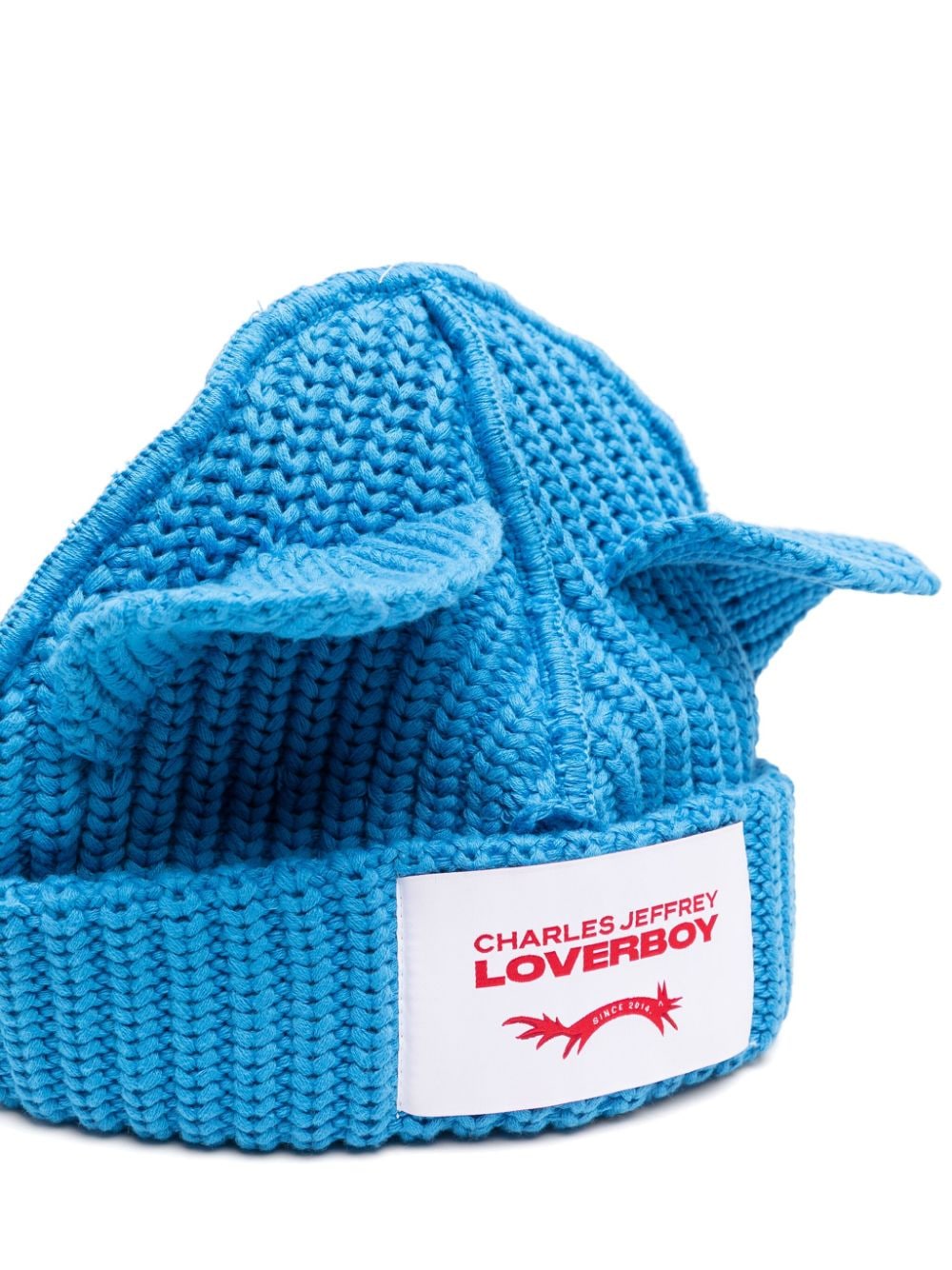Shop Charles Jeffrey Loverboy Chunky Ears Knitted Beanie In Blue