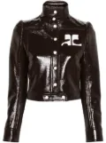Courrèges logo-patch vinyl biker jacket - Brown