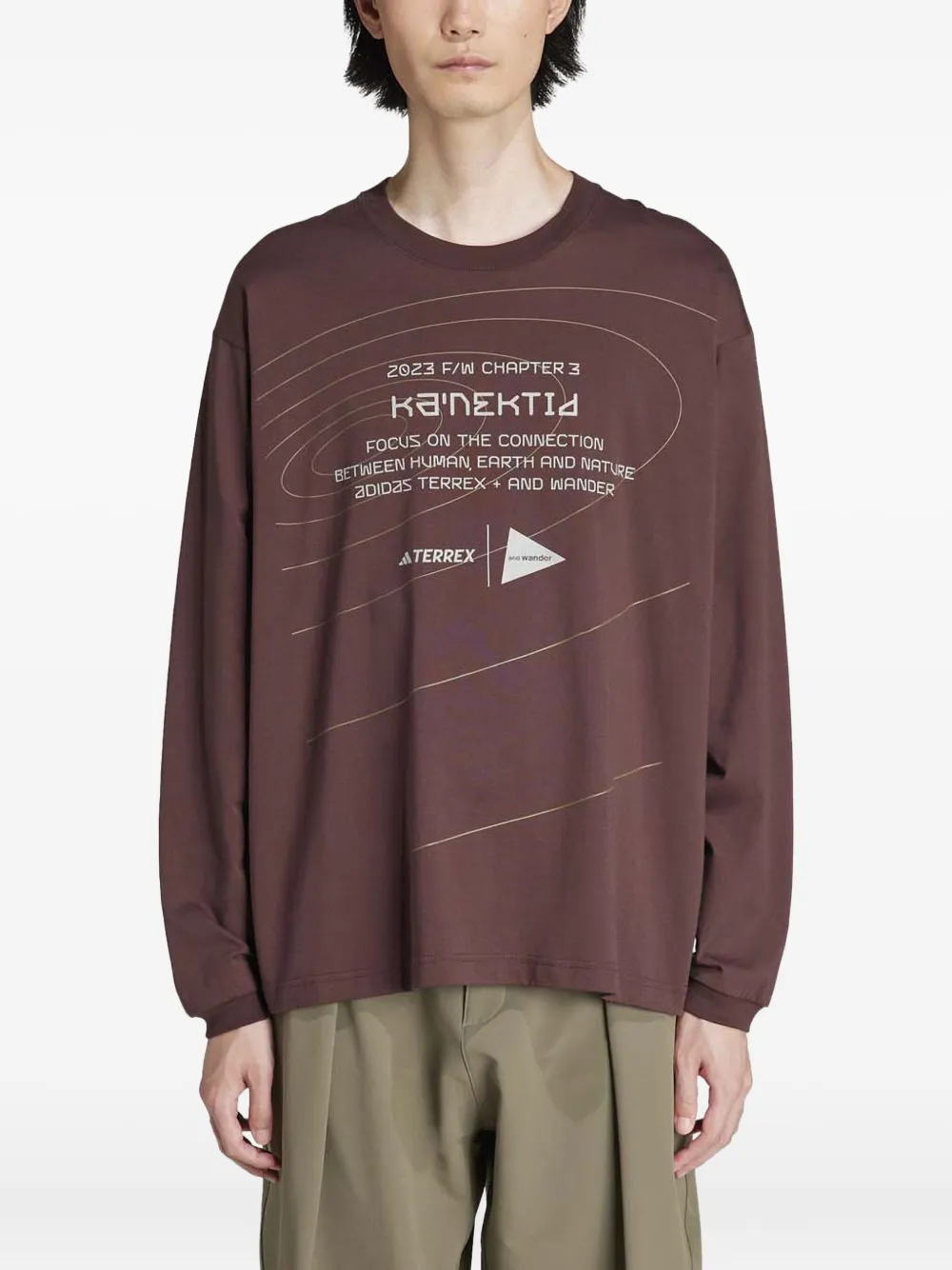 adidas graphic-print long-sleeve sweater | Brown | Image 1