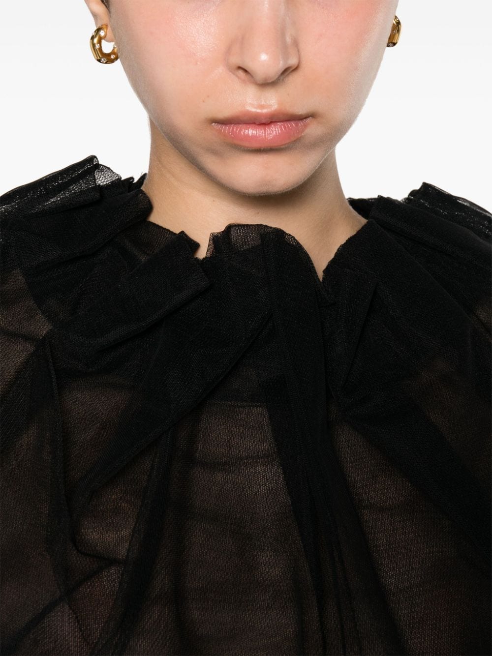 Shop Simone Rocha Gathered-neckline Tulle Blouse In Black