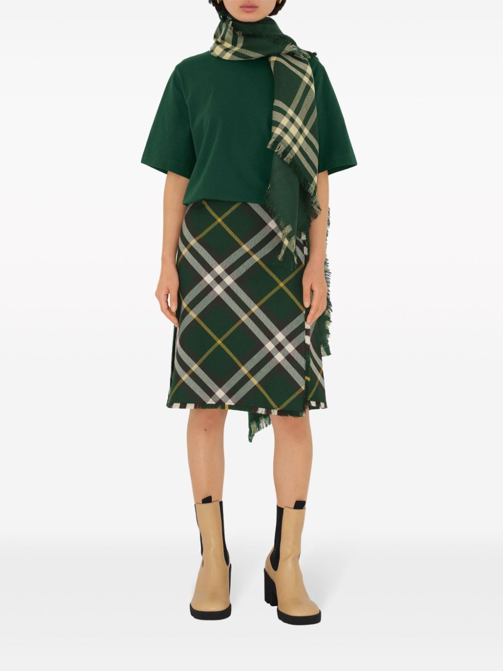 Shop Burberry Reversible Check-pattern Scarf In Green