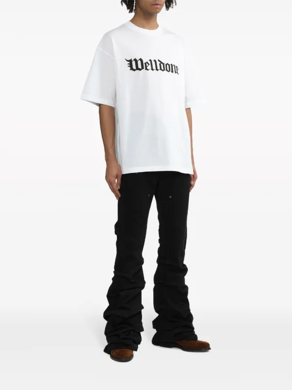 【関税込み】We11done ブラック Gothic Logo Tシャツ We11done: Black Gothic Logo T-shirt | SSENSE