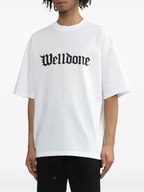 We11done Gothic logo-print Cotton T-shirt | White | FARFETCH