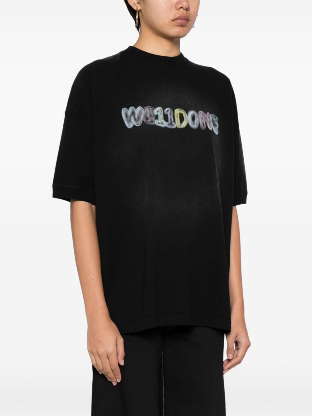 Shop We11 Done Logo-print Cotton T-shirt In Black