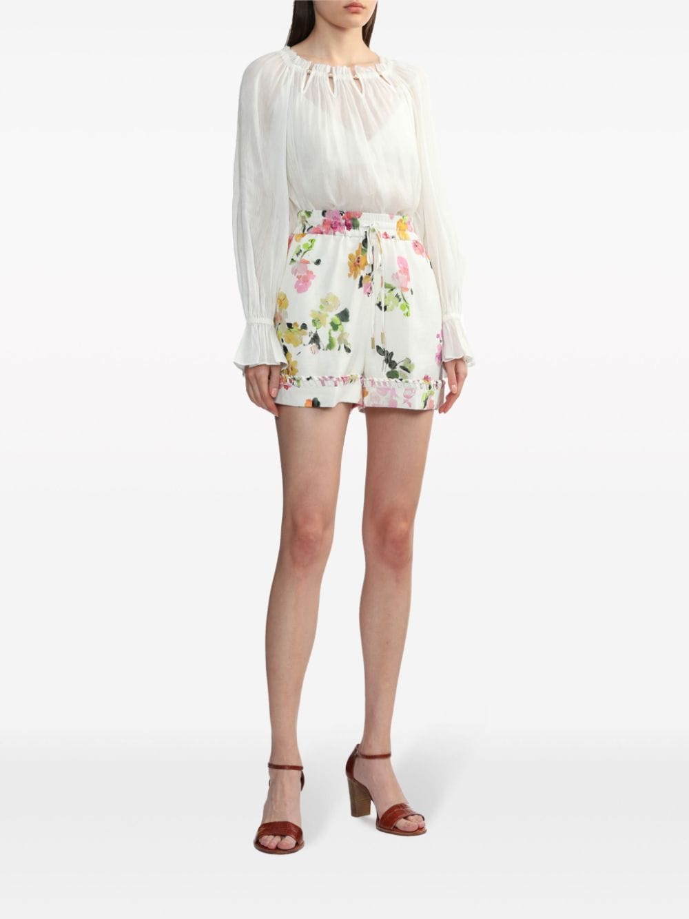 Shop Aje Floral-print Mini Shorts In White