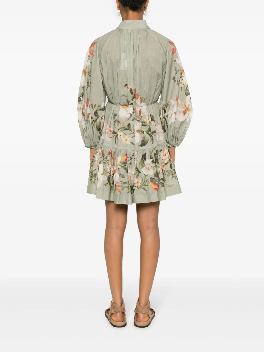 Shop Zimmermann Lexi Billow Mini Dress In Green