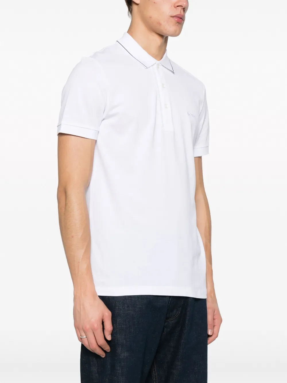 Shop Hugo Boss Logo-embroidered Polo Shirt In White