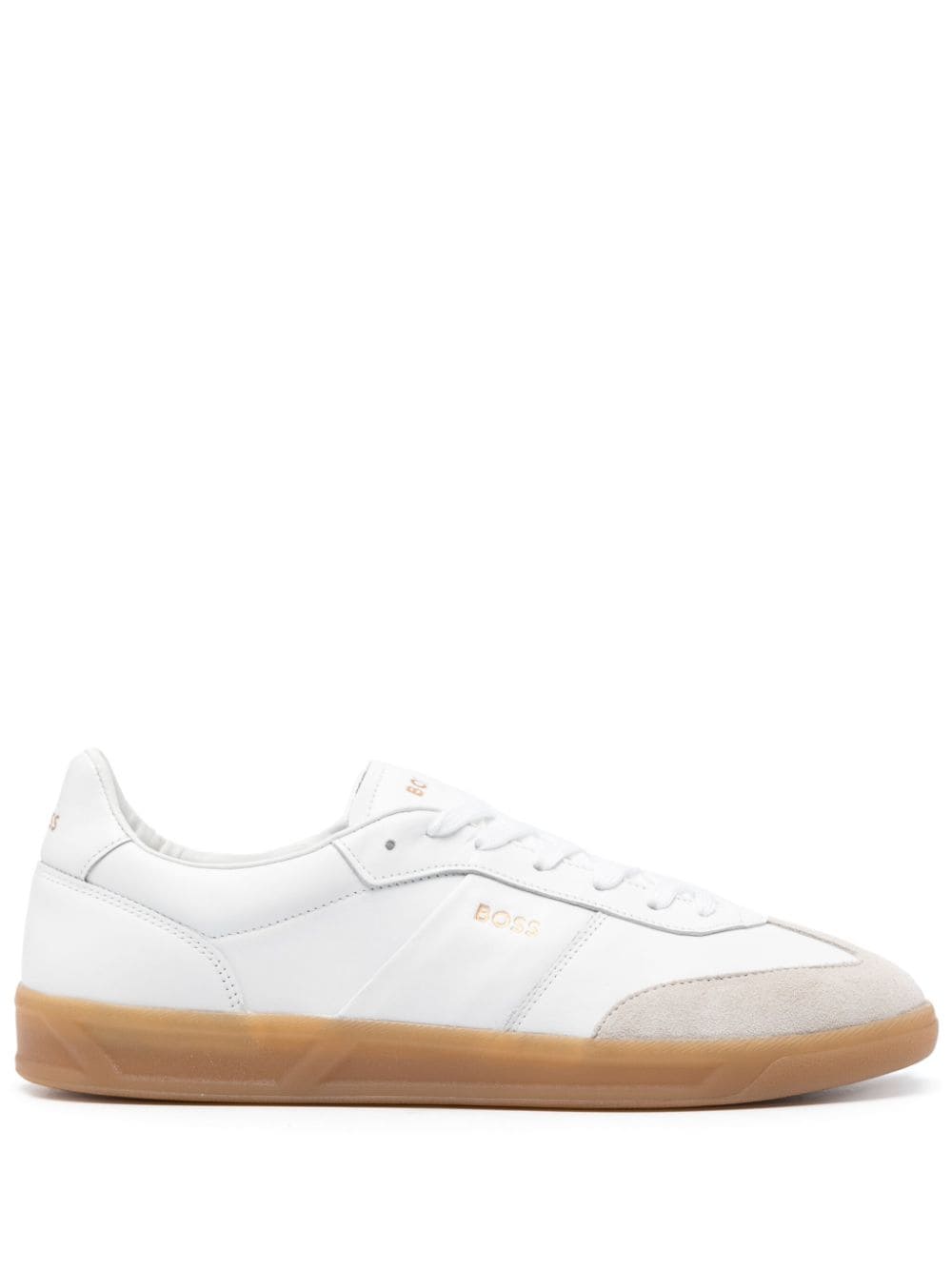 Shop Hugo Boss Embossed-logo Leather Sneakers In White