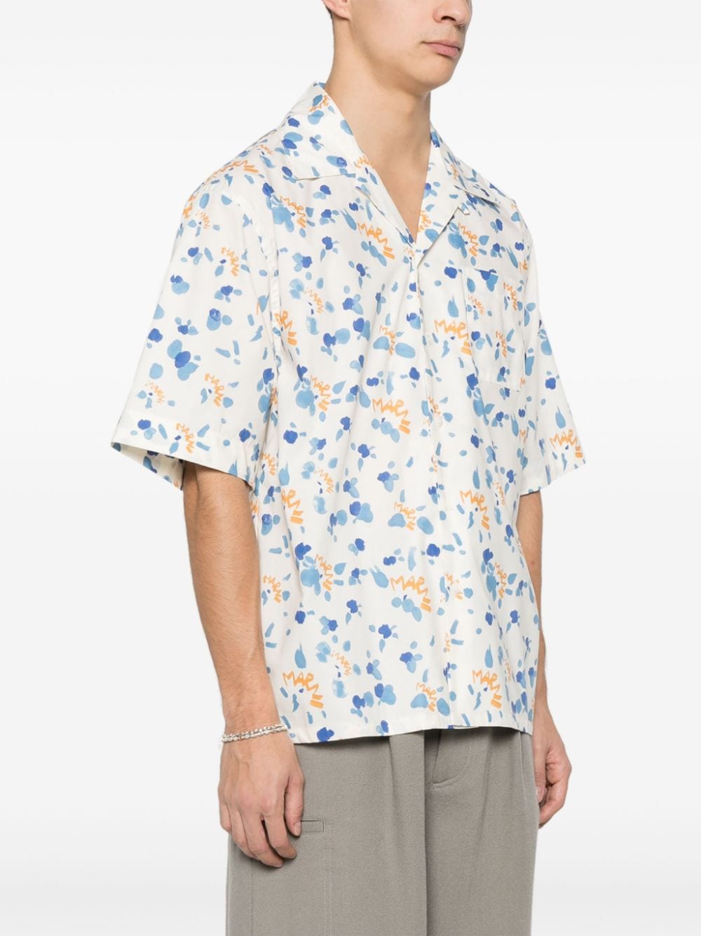 Shop Marni Logo-print Cotton Shirt In Neutrals