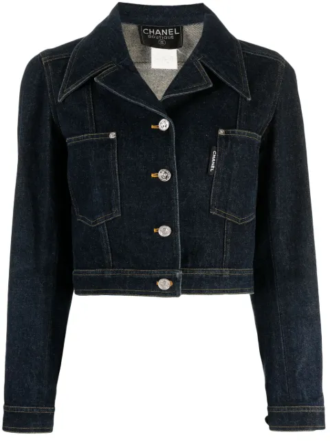 CHANEL Pre-Owned 1996 Mademoiselle-buttons cropped denim jacket