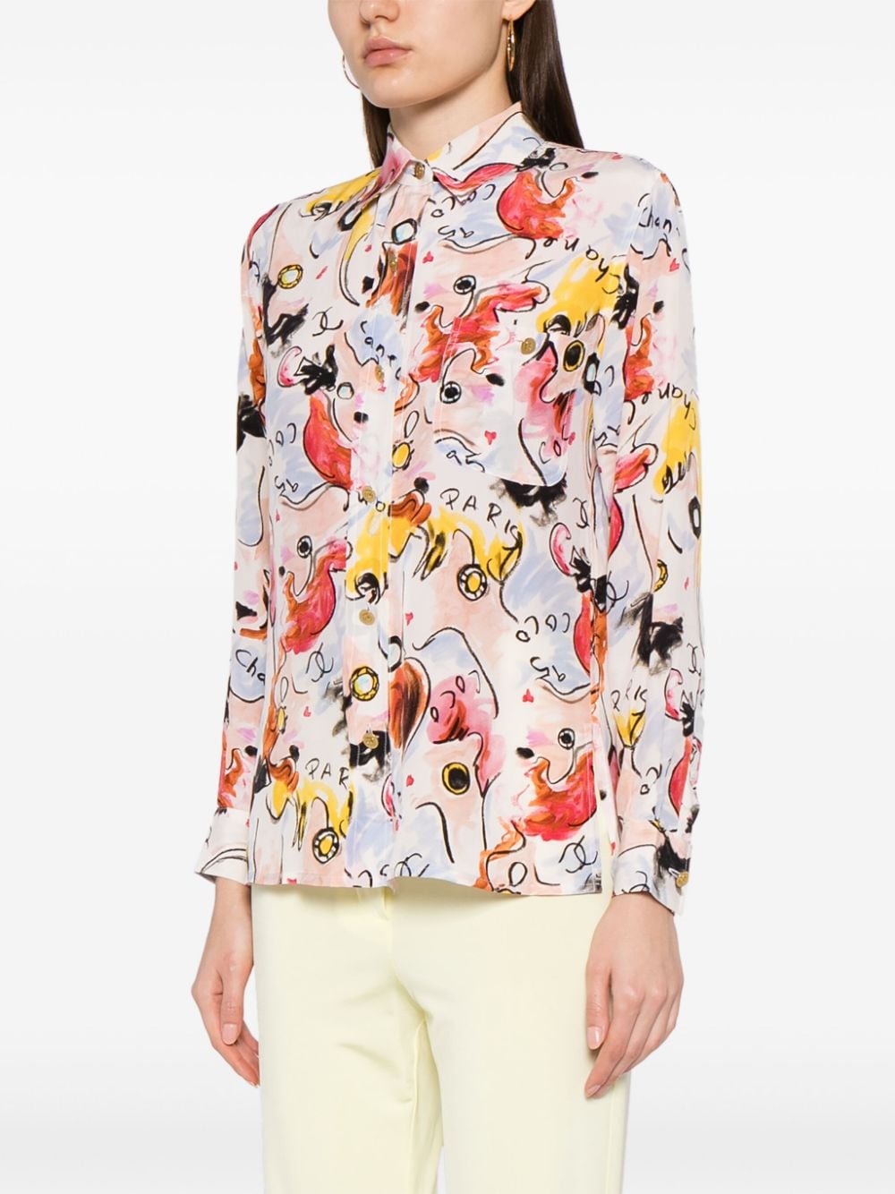 Pre-owned Chanel 2000s Abstract Print Silk Shirt In Multicolour