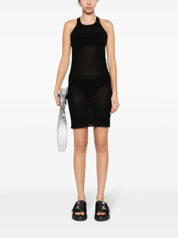 【関税込み】Rick Owens ミニドレス Rick Owens ファインリブ セミシアー ミニドレス | ブラック