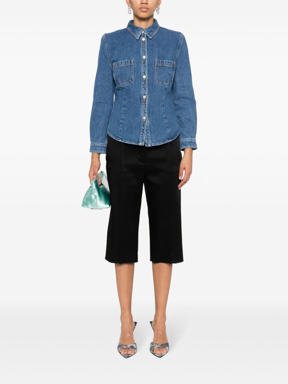 Shop Magda Butrym Long-sleeve Denim Shirt In Blue
