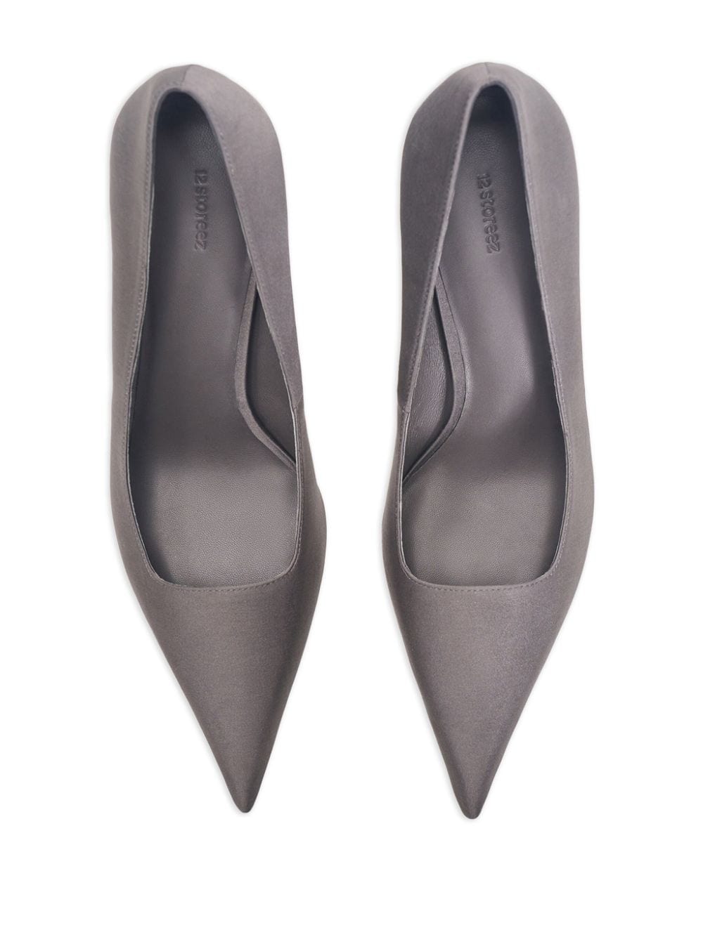Shop 12 Storeez 70mm Pointed-toe Satin Pumps In Grey