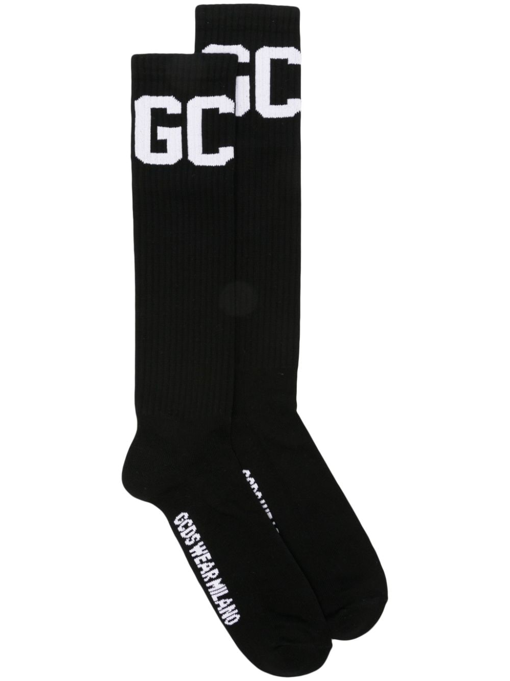 Gcds Logo-intarsia Knee-length Socks In Black